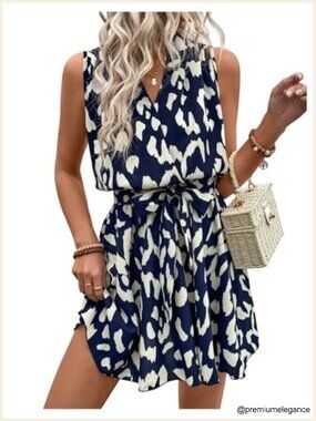 Flowy Wrap V Neck A Line Sleeveless Belted Short Summer Dress